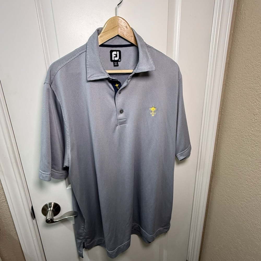 FootJoy FJ Golf Polo Shirt Mens XL Gray Houndstooth 1927 Trophy Logo